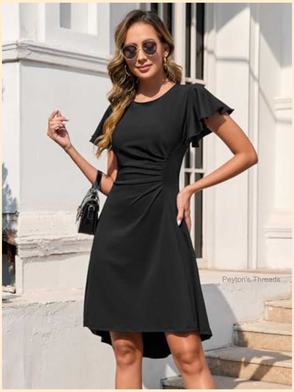 Ruffle Sleeve Ruched Waist High Low Midi Cocktail Dress - Picture 2 of 7